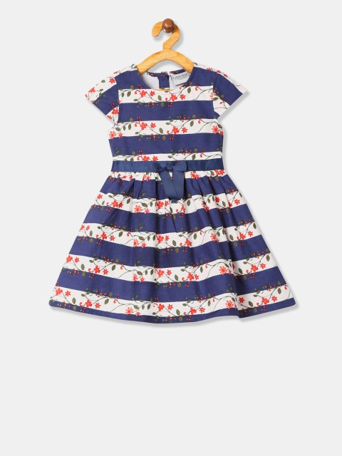 Cherokee Girls Navy Blue & Red Printed Fit and Flare Dress