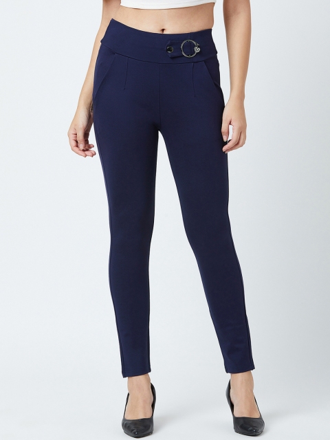 Devis Women Navy Blue Solid Skinny Fit Treggings