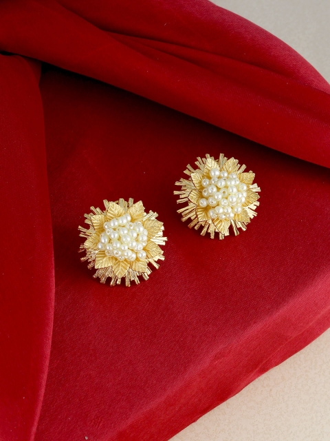 Shoshaa Gold Plated White Circular Studs