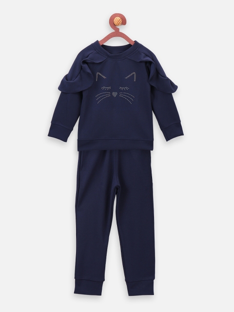 LilPicks Girls Blue Solid T-shirt with Trousers