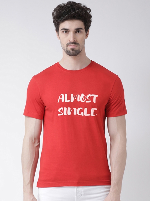 Friskers Men Red Printed Round Neck T-shirt