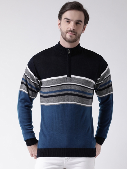 COBB Men Blue Checked Pullover Sweater