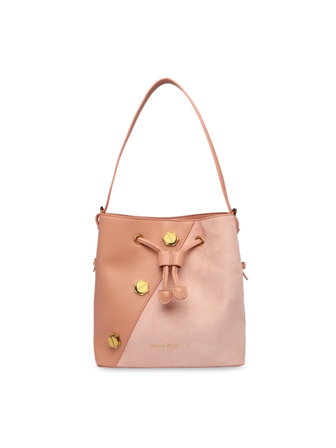 Diana Korr Peach-Coloured & Tan Brown Colourblocked Shoulder Bag