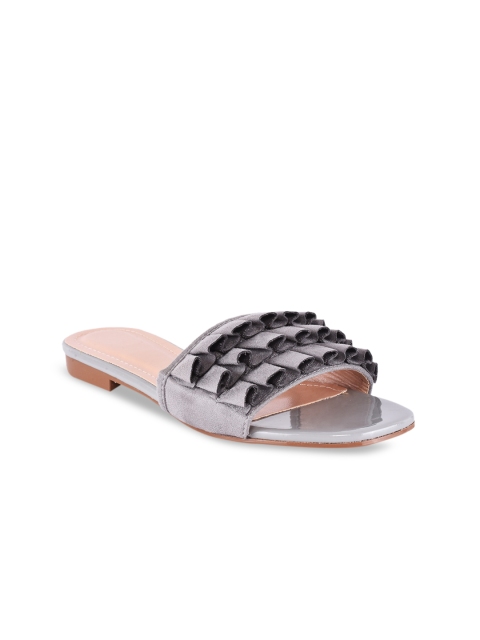 BuckleUp Women Grey Solid Open Toe Flats