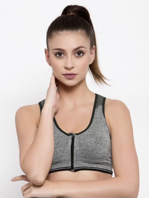 Friskers Grey Solid Non-Wired Lightly Padded Sports Bra OO-3608-04