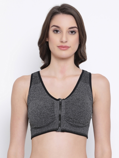 Clovia Grey Solid Padded Non-Wired Sports Bra BR1976P05