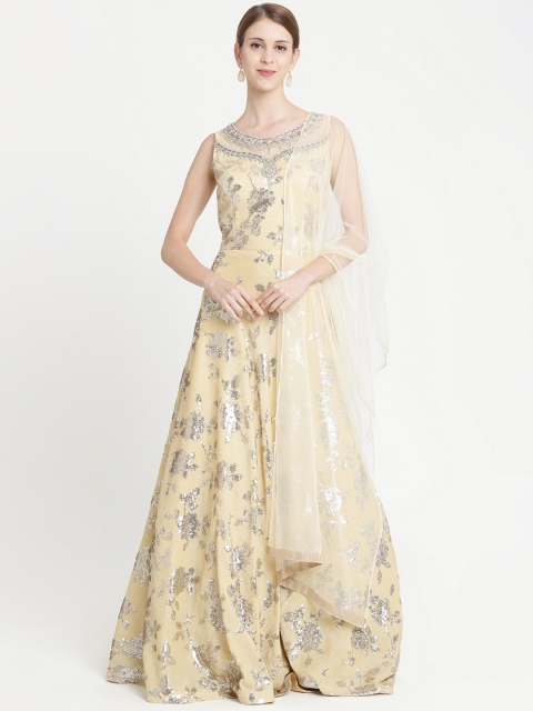 Koskii Women Yellow Embellished Maxi Dress