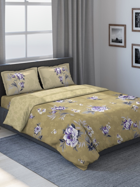 DDecor Brown & Purple Printed Bedding Set