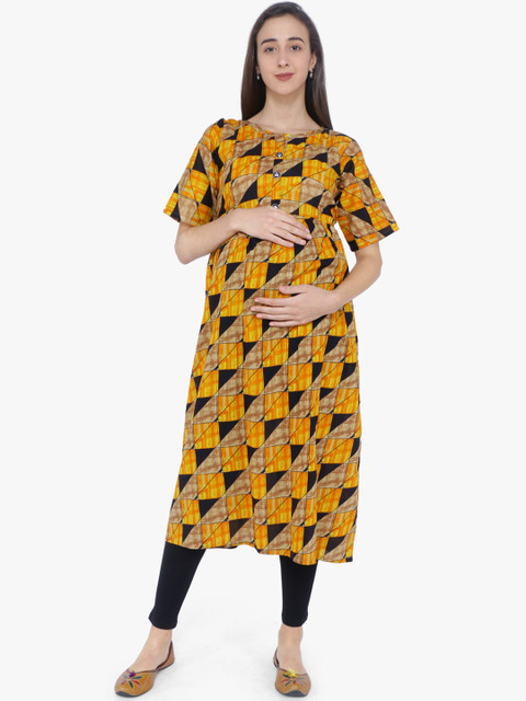 MomToBe Women Beige & Mustard Printed Maternity A-Line Kurta 
MomToBe Women Beige & Mustard Printed Maternity A-Line Kurta