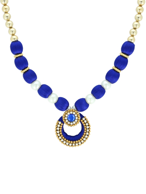 AKSHARA Girls Gold-Plated & Blue Alloy Kundan Handcrafted Necklace