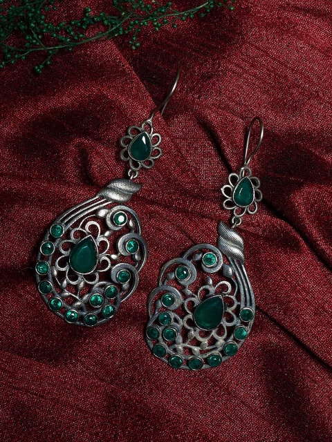 ZeroKaata Silver-Toned Teardrop Shaped Drop Earrings