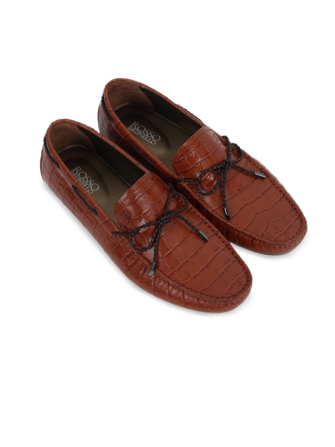 ROSSO BRUNELLO Men Brown Textured Leather Driving Shoes