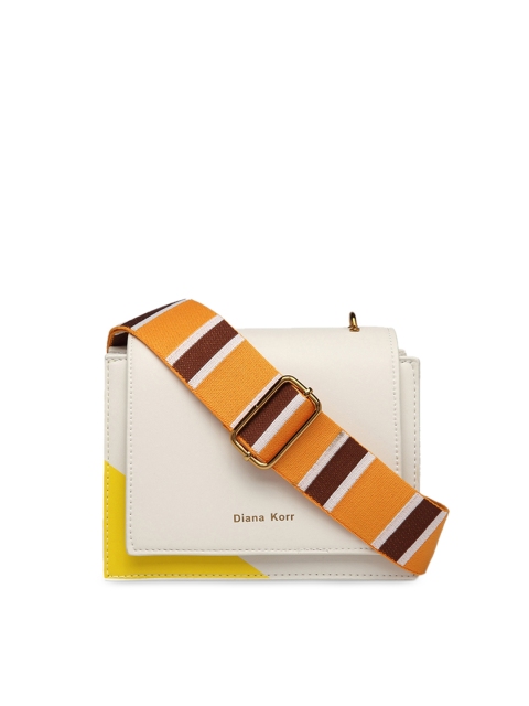 Diana Korr White & Mustard Yellow Colourblocked Sling Bag