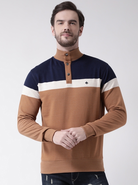 COBB Men Brown & Navy Blue Colourblocked Sweatshirt
