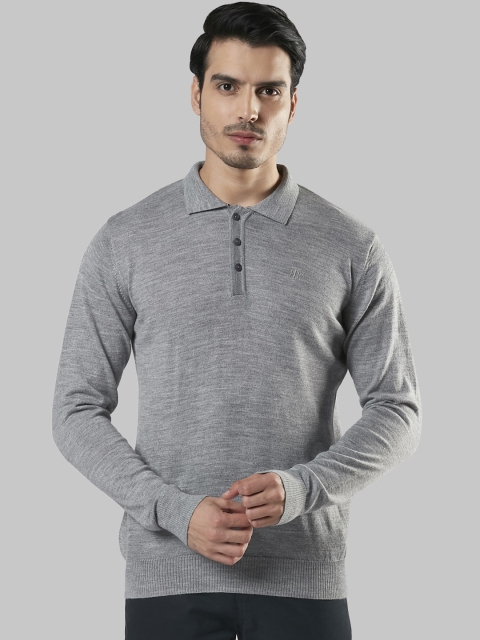 Raymond Men Grey Solid Pullover Sweater