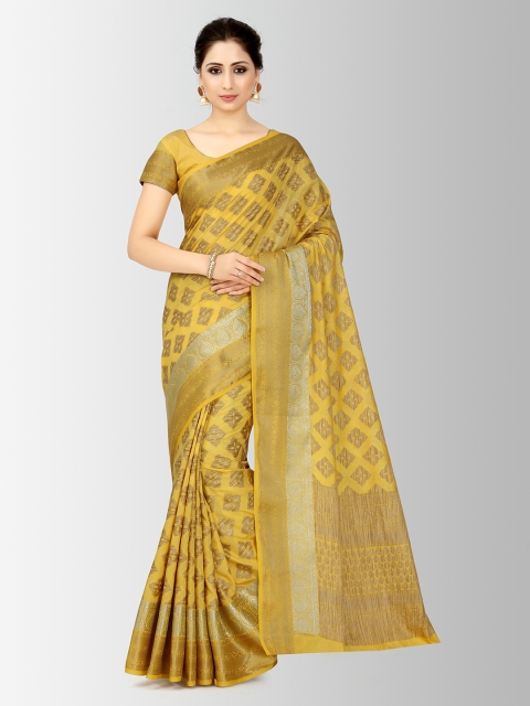 MIMOSA Yellow Art Silk Woven Design Kanjeevaram Saree