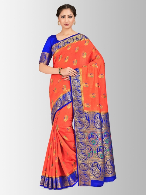 MIMOSA Coral Pink & Blue Art Silk Woven Design Paithani Saree