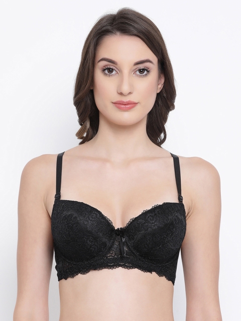 Clovia Black Self Design Level 2 Heavily Padded Push Up Bra BR1992P13