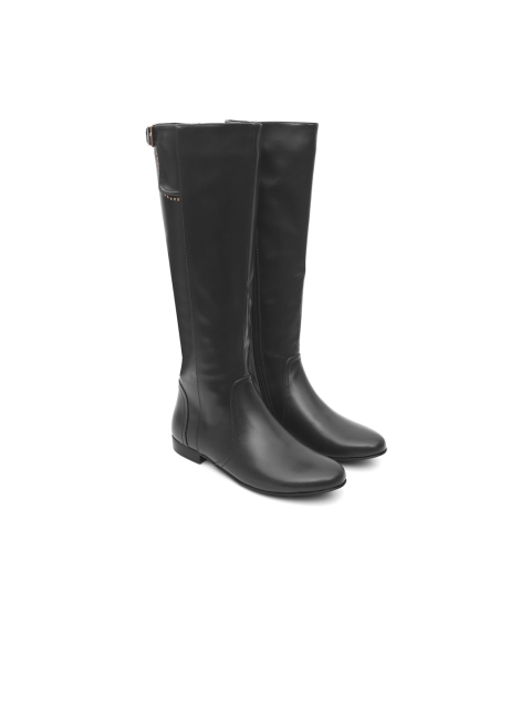 ROSSO BRUNELLO Women Black Solid Leather Heeled Boots