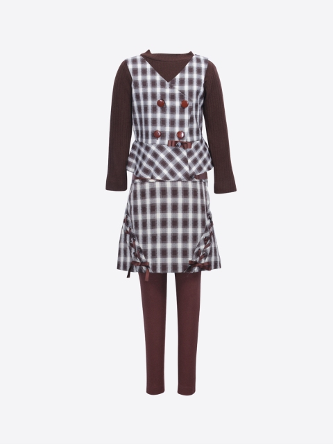 CUTECUMBER Girls Red & Grey Checked Top with Skirt
