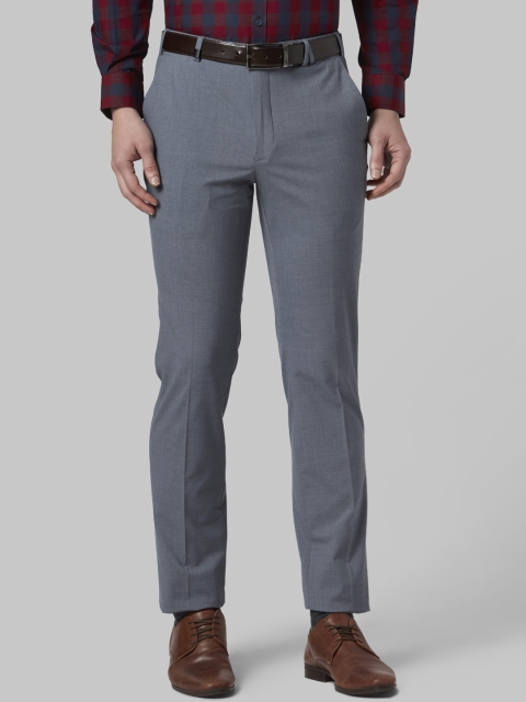 Park Avenue Men Grey Slim Fit Self Design Formal Trousers