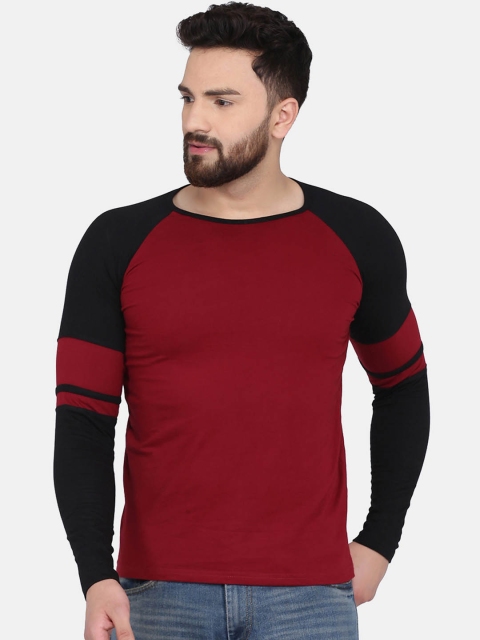 KATSO Men Maroon Solid Round Neck T-shirt
