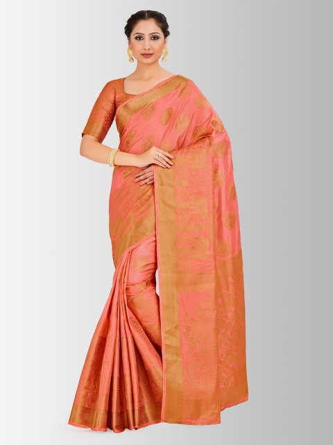 MIMOSA Peach-Coloured Art Silk Embellished Kanjeevaram Saree