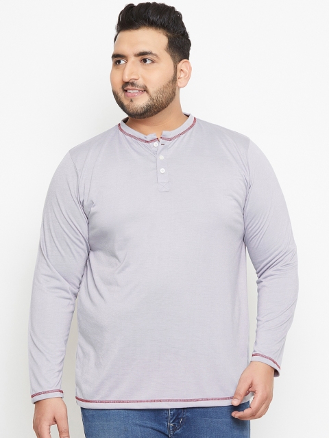 bigbanana Plus Size Men Grey Solid Henley Neck T-shirt