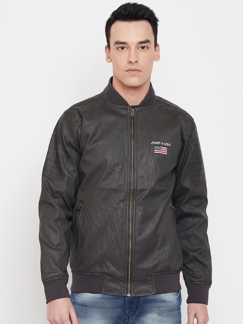 JUMP USA Men Charcoal Grey Solid Lightweight Biker Jacket