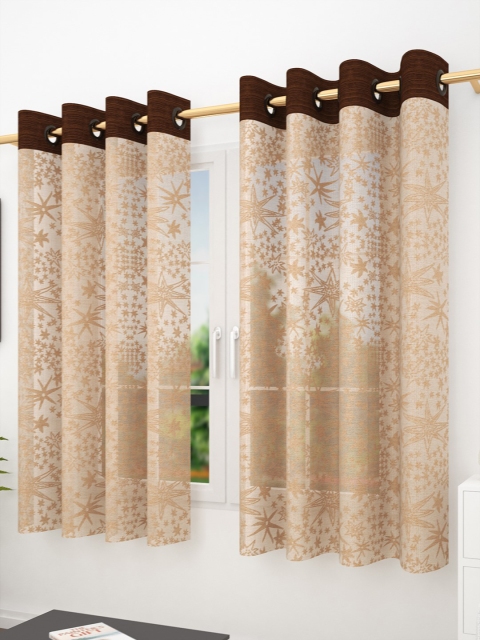 Story@home Brown Set of 2 Sheer Self-Design Window Curtains
