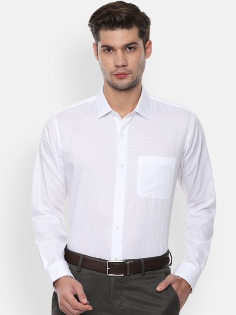 Van Heusen Men White Slim Fit Checked Formal Shirt
