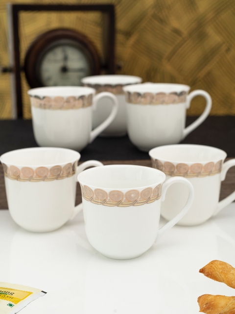 White Gold White 6-Pieces Printed Porcelain Cups Set