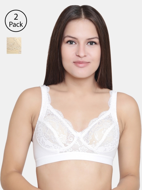 Floret Pack of 2 Solid Non-Wired Non Padded Everyday Bra Royal_White-Skin