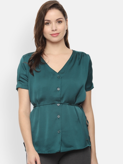 Allen Solly Woman Women Green Solid Cinched Waist Top