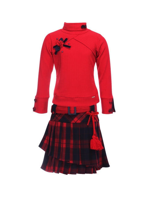 CUTECUMBER Girls Navy Blue & Red Solid Top with Skirt