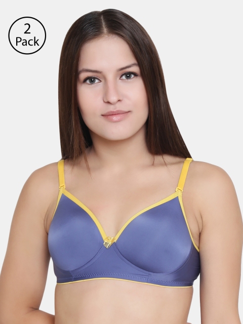 Floret Pack Of 2 Blue Solid Non-Wired Lightly Padded T-shirt Bra T3016