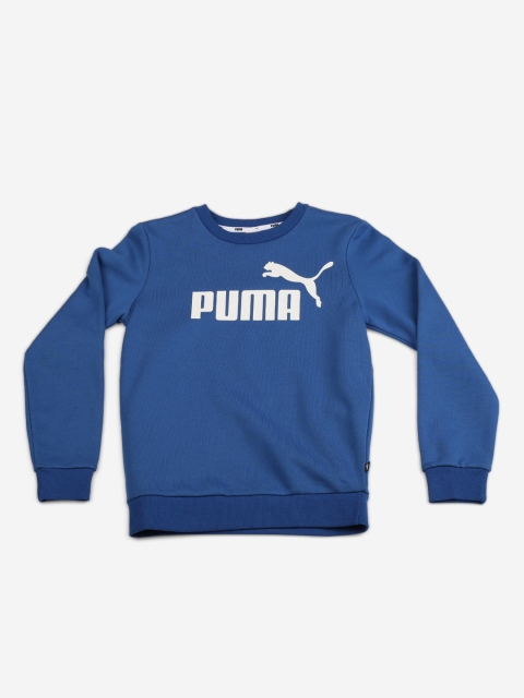 Puma Boys Blue & Off-White Printed ESS Logo Crew Sweat FL B Sweatshirt