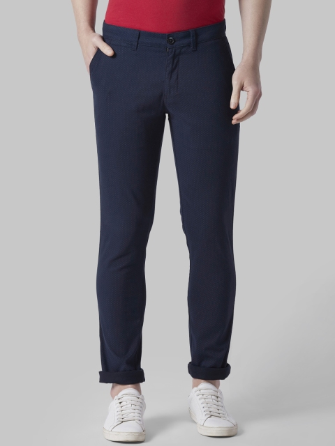 Park Avenue Men Navy Blue Regular Fit Self Design Regular Trousers