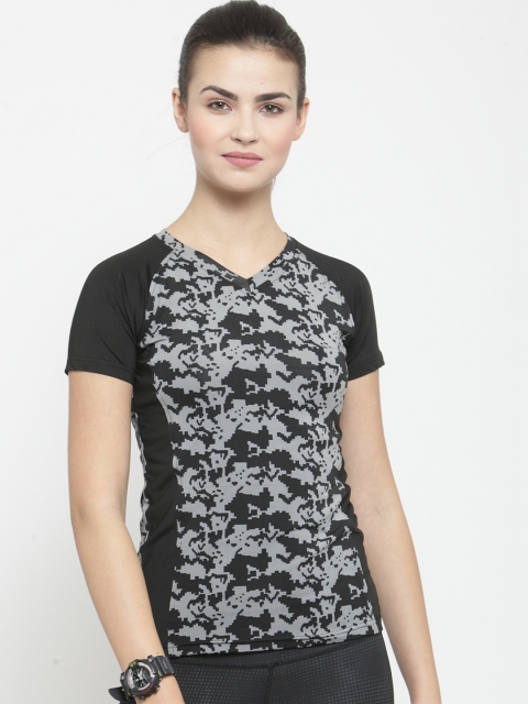 Boston Club Women Black Printed V-Neck T-shirt