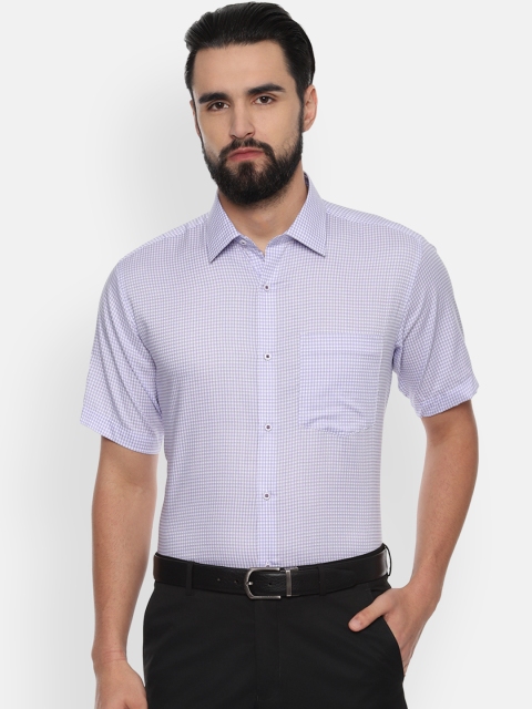 Van Heusen Men Lavender Regular Fit Checked Formal Shirt