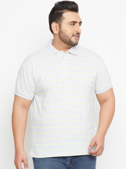bigbanana Plus Size Men Grey Striped Polo Collar T-shirt