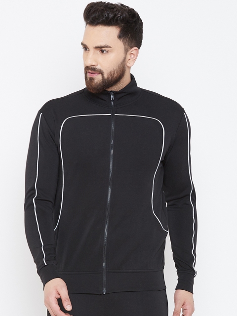 FUGAZEE Men Black Solid Scuba Zipped Reflective Sweatshirt