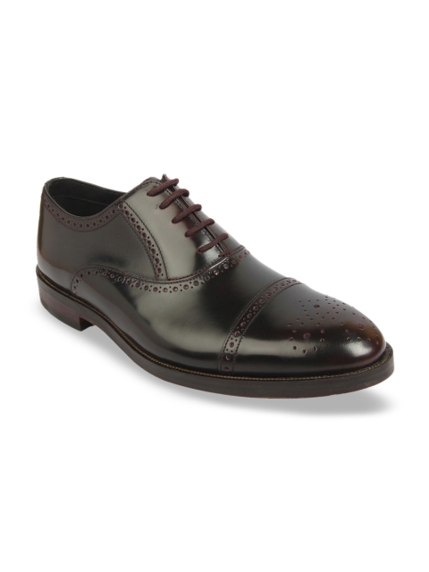 Clarks Men Burgundy Solid Leather Formal Brogues