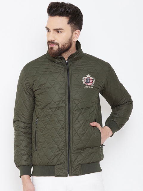 JUMP USA Men Olive Green Solid Lightweight Padded Jacket