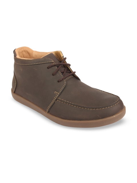 Clarks Men Brown Solid Leather Mid-Top Derbys