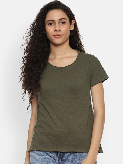 People Women Olive Green Solid Top