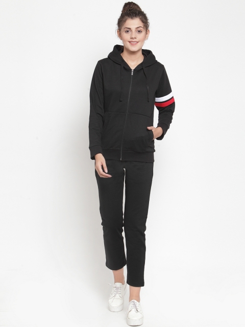 WILD WEST Women Black Solid Tracksuit