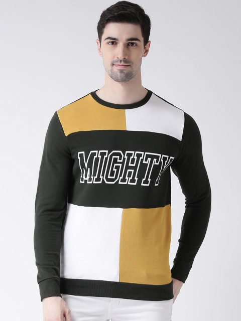 Leo Sansini Men Olive Green & Mustard Yellow Colourblocked Sweatshirt