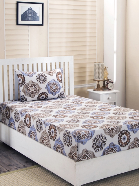 MASPAR Blue Ethnic Motifs 210 TC Cotton 1 Single Bedsheet with 1 Pillow Covers