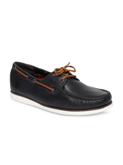 U.S. Polo Assn. Men Navy Blue Leather Boat Shoes